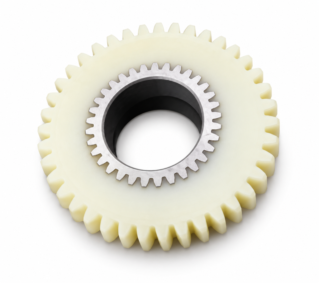 ivory nylon compound gear on white background